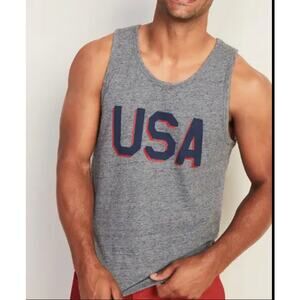 NWT Old Navy USA Tank Top Mens Soft Washed Gray Graphic Sleeveless Shirt Small